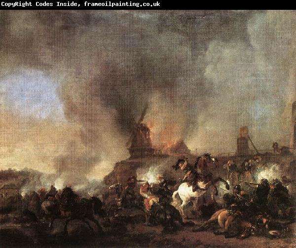 WOUWERMAN, Philips Cavalry Battle in front of a Burning Mill tfur